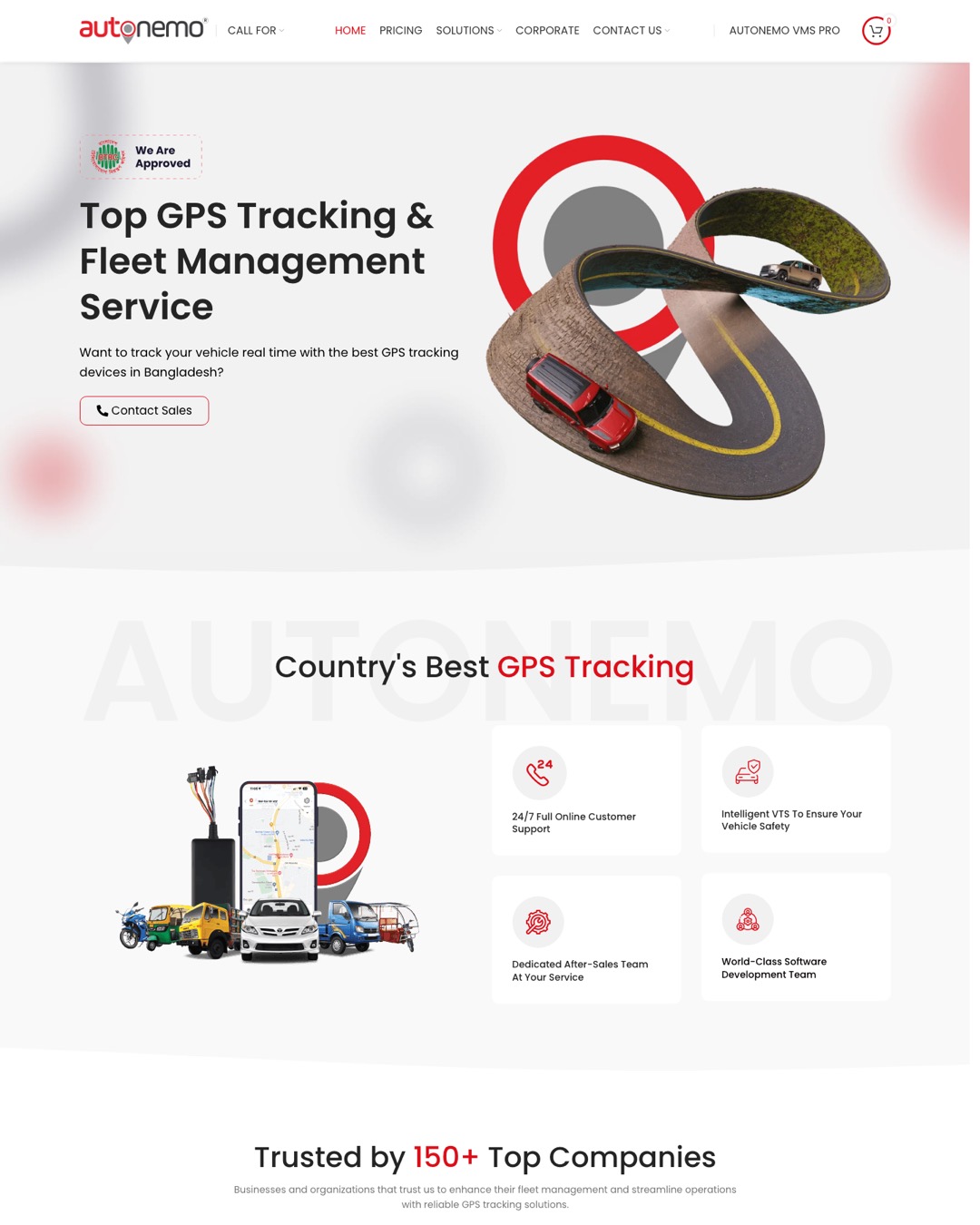 Autonemo GPS tracking website homepage